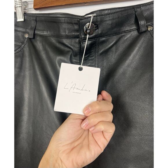 L’Académie Black Leather Straight Leg Pants Women’s XL 100% Leather NWT - Picture 11 of 14